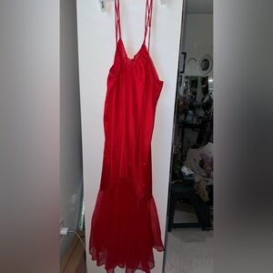 Vintage Red Nylon and Mesh Slip Dress